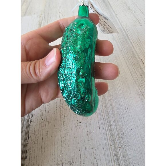 Vintage Kurt Adler glitter pickle glass ornament Xmas tree - Picture 8 of 9